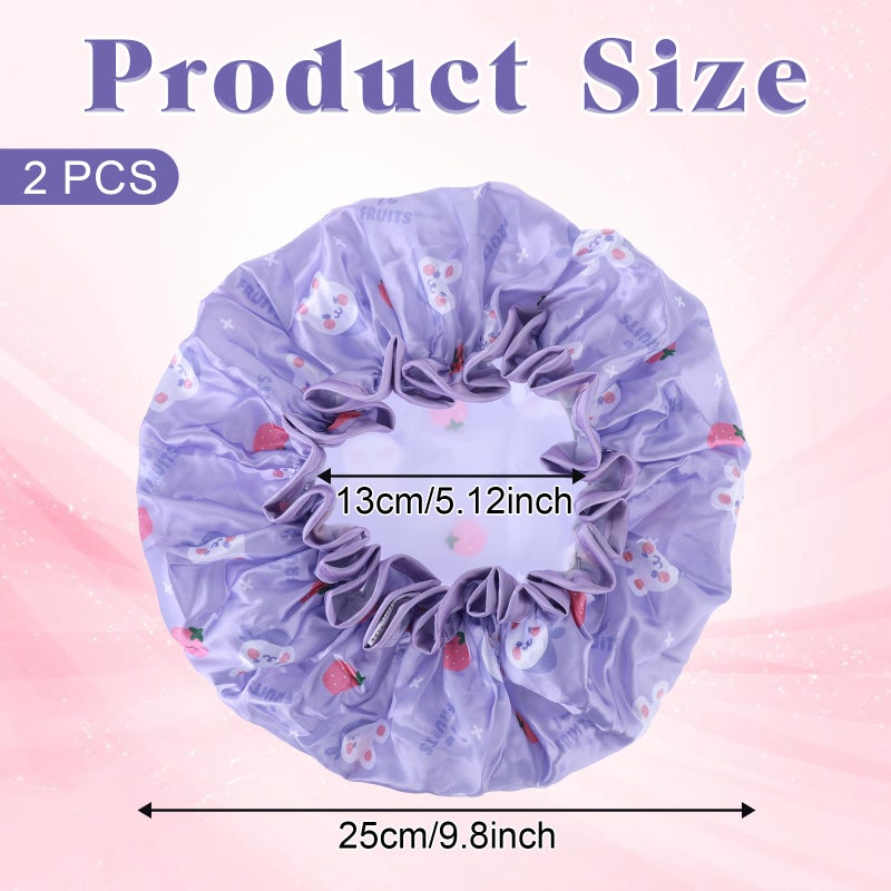 BOHUIZ Kids Shower Caps, 2 PCS Waterproof Double Layers Shower Caps Cute Rabbit Bonnets Elastic Band Bonnet Satin and Eva Soft Kids Sleeping Cap Reusable Shower Cap for Kid(Purple + Yellow) - Image 3
