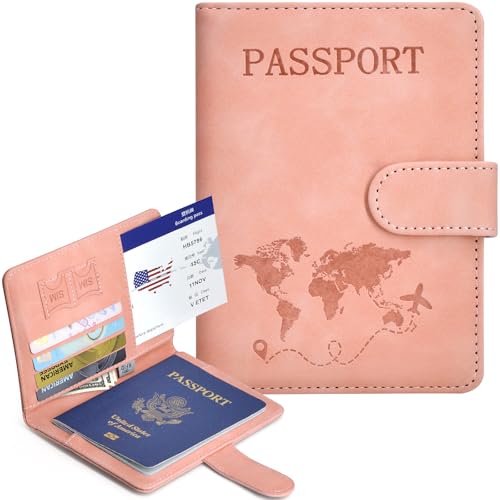 KAOBAN Passport Holder, Passport Cover with Credit Card Slot and Boarding Pass Slot Combo, Passport Wallet Case Book Travel Must Have, RFID Blocking Leather Travel Accessories, Pink - Image 2