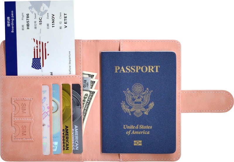 KAOBAN Passport Holder, Passport Cover with Credit Card Slot and Boarding Pass Slot Combo, Passport Wallet Case Book Travel Must Have, RFID Blocking Leather Travel Accessories, Pink - Image 5