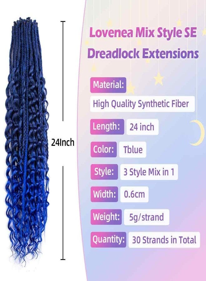 Lovenea 24 Inch 3 In 1 Synthetic Hair Dreadlock Extensions 30 Strands SE Dreads Extensions 100% Handmade Soft Single Ended Straight Curly Boho Wavy Dreads (1B/Blue#, 30S) - Image 2