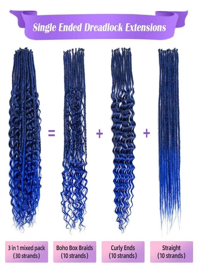 Lovenea 24 Inch 3 In 1 Synthetic Hair Dreadlock Extensions 30 Strands SE Dreads Extensions 100% Handmade Soft Single Ended Straight Curly Boho Wavy Dreads (1B/Blue#, 30S) - Image 4