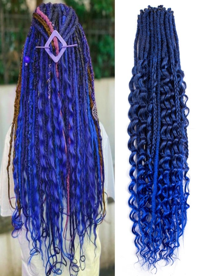Lovenea 24 Inch 3 In 1 Synthetic Hair Dreadlock Extensions 30 Strands SE Dreads Extensions 100% Handmade Soft Single Ended Straight Curly Boho Wavy Dreads (1B/Blue#, 30S) - Image 1