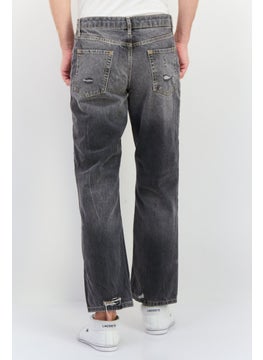 TOPMAN Men Regular Fit Rip No Stretch Jeans, Washed Black  - Image 2