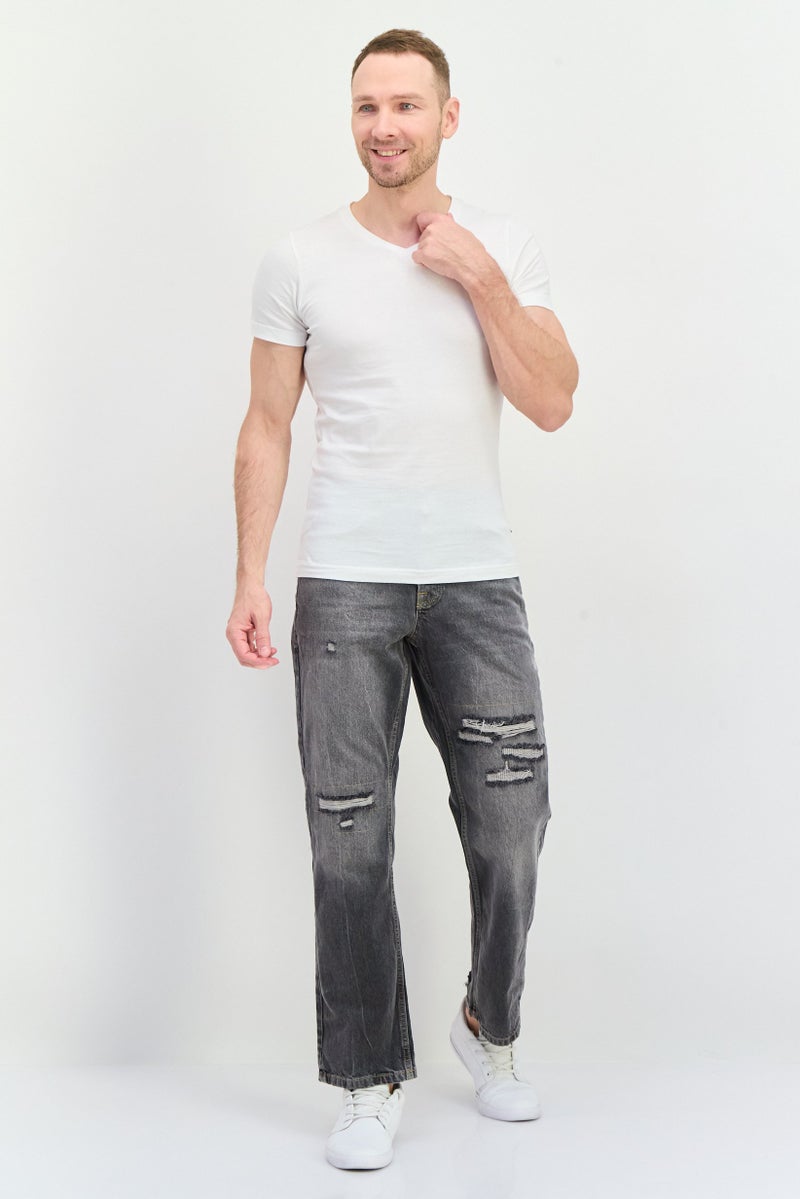 TOPMAN Men Regular Fit Rip No Stretch Jeans, Washed Black - Image 3