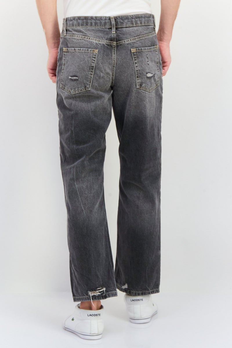 TOPMAN Men Regular Fit Rip No Stretch Jeans, Washed Black - Image 2