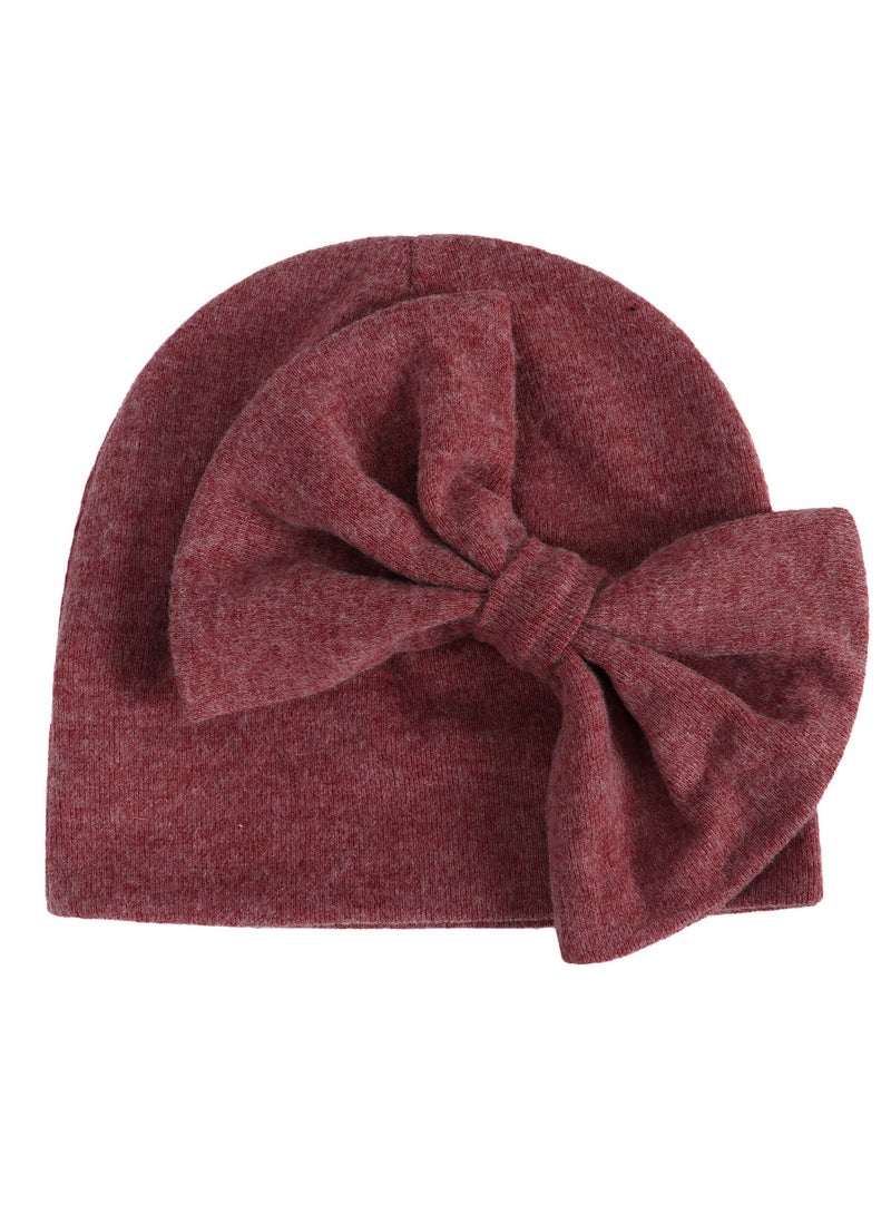 Newborn Bowtie Pullover Hat Purple Red  - Image 2