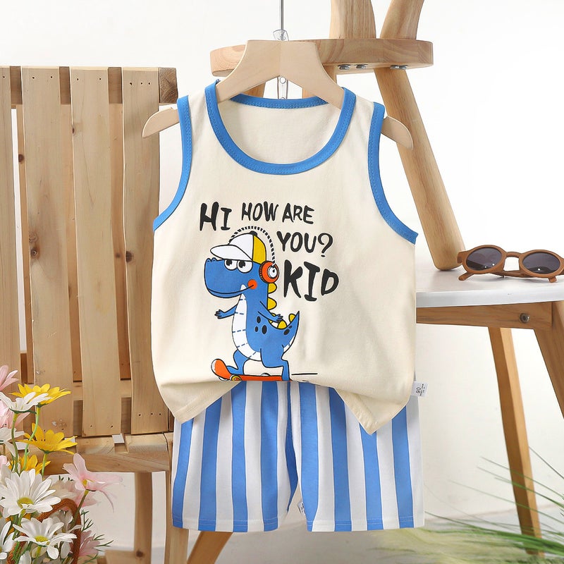 Kids Cotton Vest Set Summer 2024 E34-dashing dinosaur 