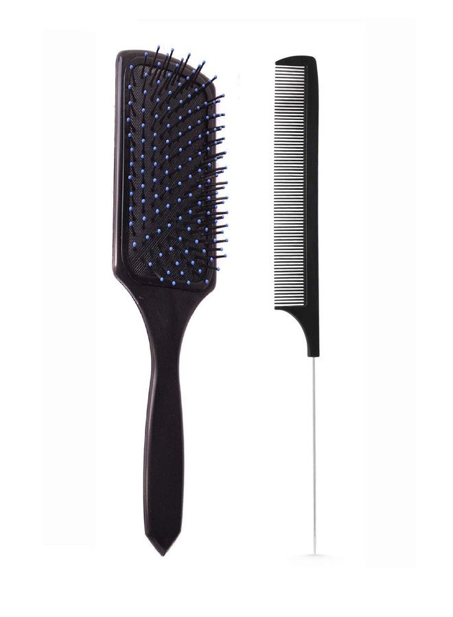 E-DUNIA Best Hair Brush Combo of Black Carbon Rat Tail comb With Steel handle & Paddle Hair Brush with Soft Nylon Bristles for Women and Men - Image 1