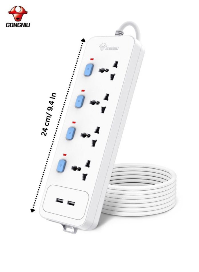 غونغنيو سلك تمديد كهربائي بأربعة منافذ بطول 3 أمتار، ومنفذي USB، وشريط طاقة متعدد المقابس عالمي مزود بمفاتيح فردية وفتحات تعليق للمنزل والمكتب - Image 3