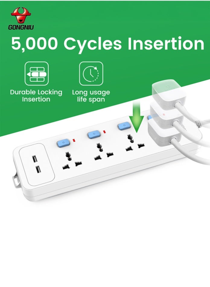 غونغنيو سلك تمديد كهربائي بأربعة منافذ بطول 3 أمتار، ومنفذي USB، وشريط طاقة متعدد المقابس عالمي مزود بمفاتيح فردية وفتحات تعليق للمنزل والمكتب - Image 5