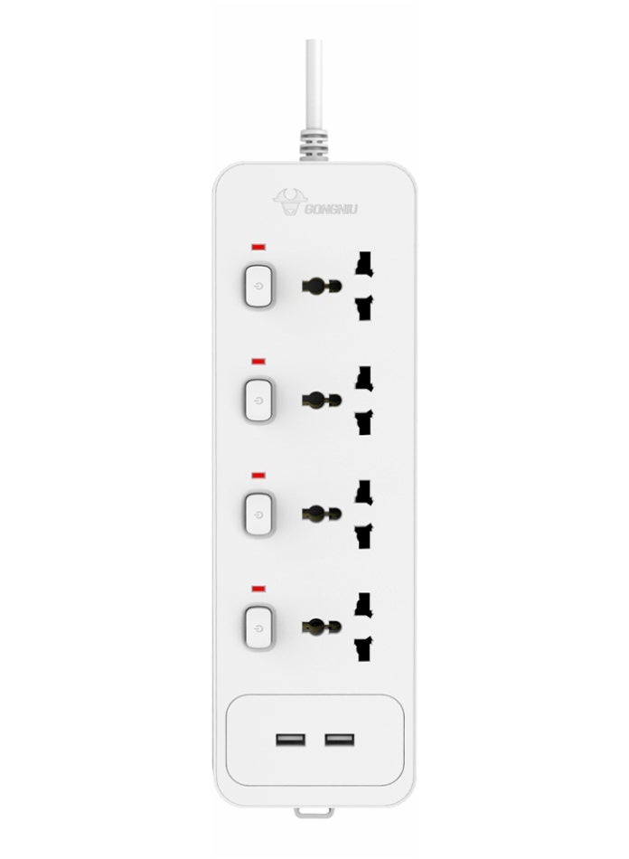 غونغنيو مشترك كهرباء رباعي المنافذ (سلك بطول 3 أمتار) مزود بمنفذي USB، وقدرة 13 أمبير / 3250 واط، ومفاتيح تشغيل/إيقاف مستقلة لكل منفذ، ومقابس عالمية، ومصاريع أمان لحماية الأطفال، وهيكل مقاوم للحريق، مع إمكانية التثبيت على الحائط (مناسب للمنزل والمكتب). - Image 3