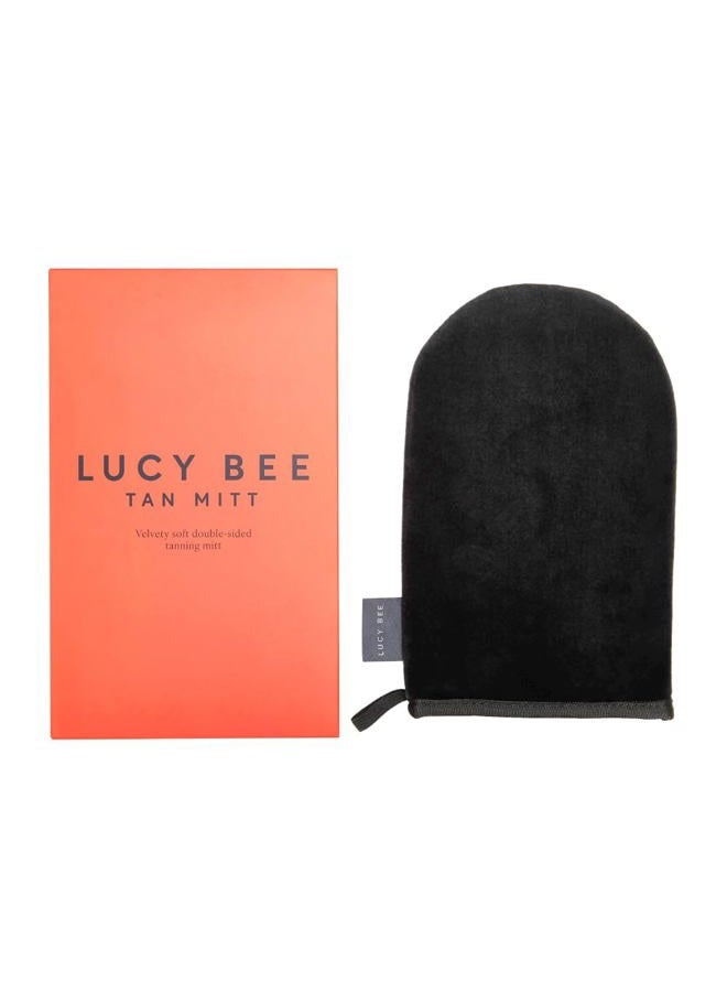 Lucy Bee Reusable Self Tan Mitt for Self-Tanning Application, Double-Sided Velvety Soft Applicator for a Streak Free Fake Tan and Stain Free Hands, Washable Black Tan Mitt in FSC Card Carton - Image 1