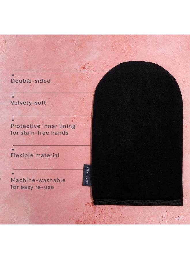 Lucy Bee Reusable Self Tan Mitt for Self-Tanning Application, Double-Sided Velvety Soft Applicator for a Streak Free Fake Tan and Stain Free Hands, Washable Black Tan Mitt in FSC Card Carton - Image 3