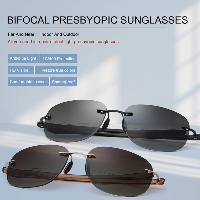 MIRYEA Rimless Bifocal Sunglasses +1.50 Strength Reading Glasses UV Protection Sport Sunglasses Anti Blue Light Sun Readers for Men and Women Outdoor Driving Safety Eyeglasses Tinted Lens Shades Eyewear - Image 2