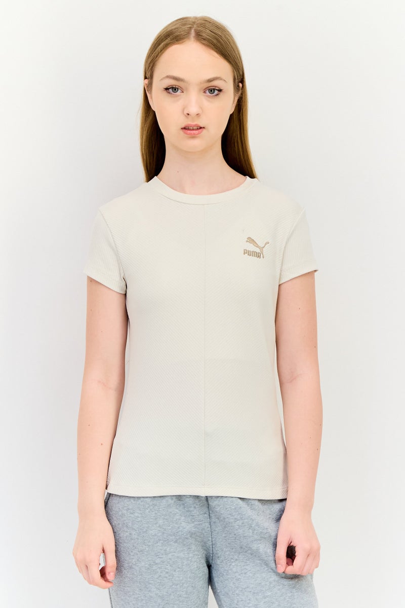 PUMA Women Slim Fit Embroidered Logo Outdoor T-Shirt, Beige - Image 1