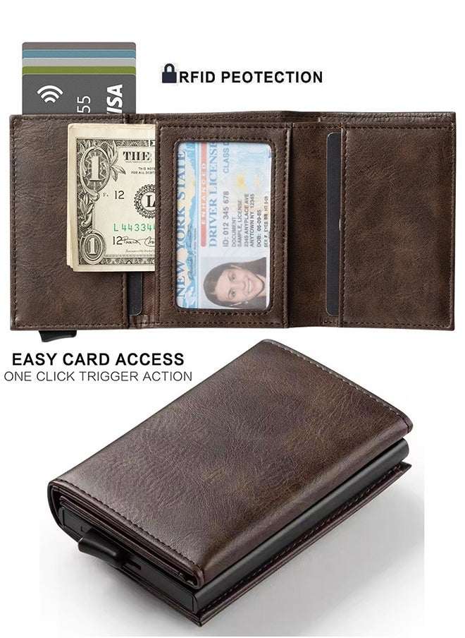 Gloryful Credit Card Holder Pop up Design RFID Blocking, Minimalist Leather Wallets for Men Women, Automatic Card Holder wallet (Coffee)  - Image 2