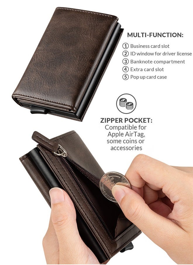 Gloryful Credit Card Holder Pop up Design RFID Blocking, Minimalist Leather Wallets for Men Women, Automatic Card Holder wallet (Coffee)  - Image 3