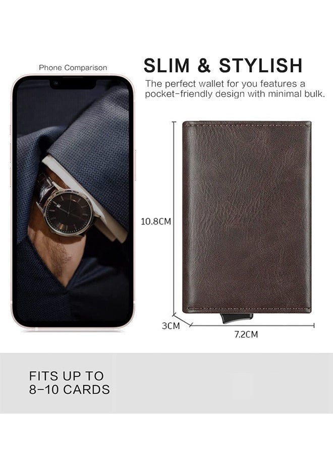 Gloryful Credit Card Holder Pop up Design RFID Blocking, Minimalist Leather Wallets for Men Women, Automatic Card Holder wallet (Coffee)  - Image 5