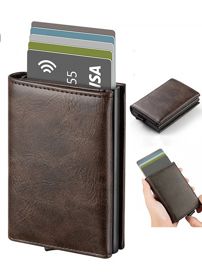 Gloryful Credit Card Holder Pop up Design RFID Blocking, Minimalist Leather Wallets for Men Women, Automatic Card Holder wallet (Coffee)  - Image 1