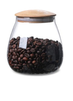 Excefore Clear Glass Storage Canister Holder, 400 ML/13 FL OZ Glass Food Storage Containers, with Airtight Bamboo Lid, Round Decorative Container Jar, for Coffee, Spice, Candy, Salt, Condiment, Pepper, Sugar  - Image 1