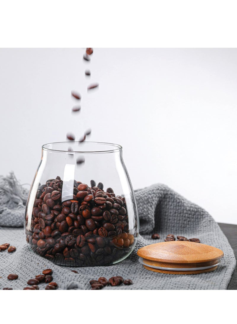 Excefore Clear Glass Storage Canister Holder, 400 ML/13 FL OZ Glass Food Storage Containers, with Airtight Bamboo Lid, Round Decorative Container Jar, for Coffee, Spice, Candy, Salt, Condiment, Pepper, Sugar  - Image 2