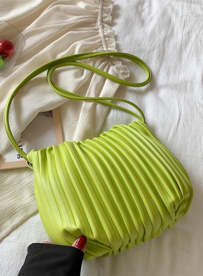 Minimalist Ruched Design Bucket Bag For Women, Green - Image 5