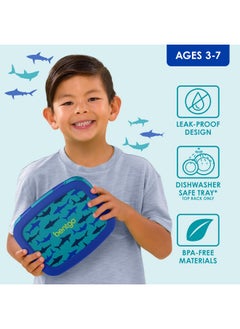 بنتجو صندوق غداء للأطفال من Bentgo Kids Prints، مقاوم للتسرب، بخمسة أقسام، بتصميم بينتو - أحجام مثالية للحصص للأعمار من 3 إلى 7 سنوات، متين، مقاوم للسقوط، آمن للاستخدام في غسالة الأطباق، ومصنوع من مواد خالية من مادة BPA (Sharks)  - Image 3
