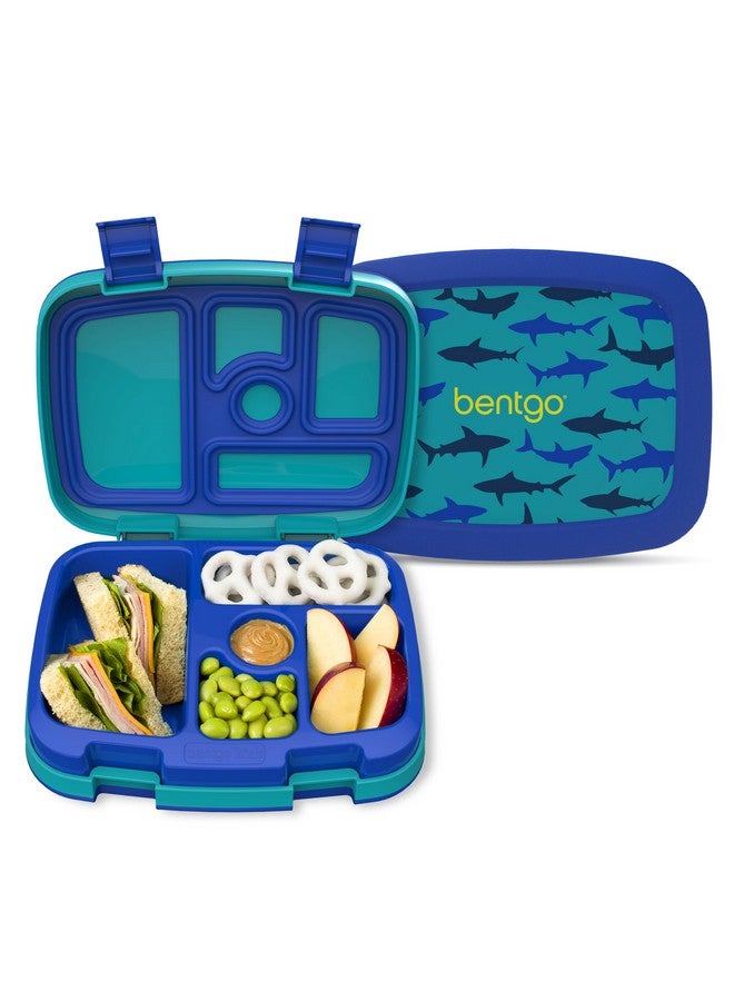 بنتجو صندوق غداء للأطفال من Bentgo Kids Prints، مقاوم للتسرب، بخمسة أقسام، بتصميم بينتو - أحجام مثالية للحصص للأعمار من 3 إلى 7 سنوات، متين، مقاوم للسقوط، آمن للاستخدام في غسالة الأطباق، ومصنوع من مواد خالية من مادة BPA (Sharks) - Image 1