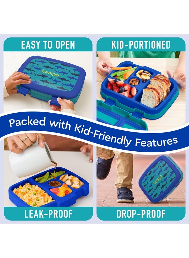 بنتجو صندوق غداء للأطفال من Bentgo Kids Prints، مقاوم للتسرب، بخمسة أقسام، بتصميم بينتو - أحجام مثالية للحصص للأعمار من 3 إلى 7 سنوات، متين، مقاوم للسقوط، آمن للاستخدام في غسالة الأطباق، ومصنوع من مواد خالية من مادة BPA (Sharks) - Image 4