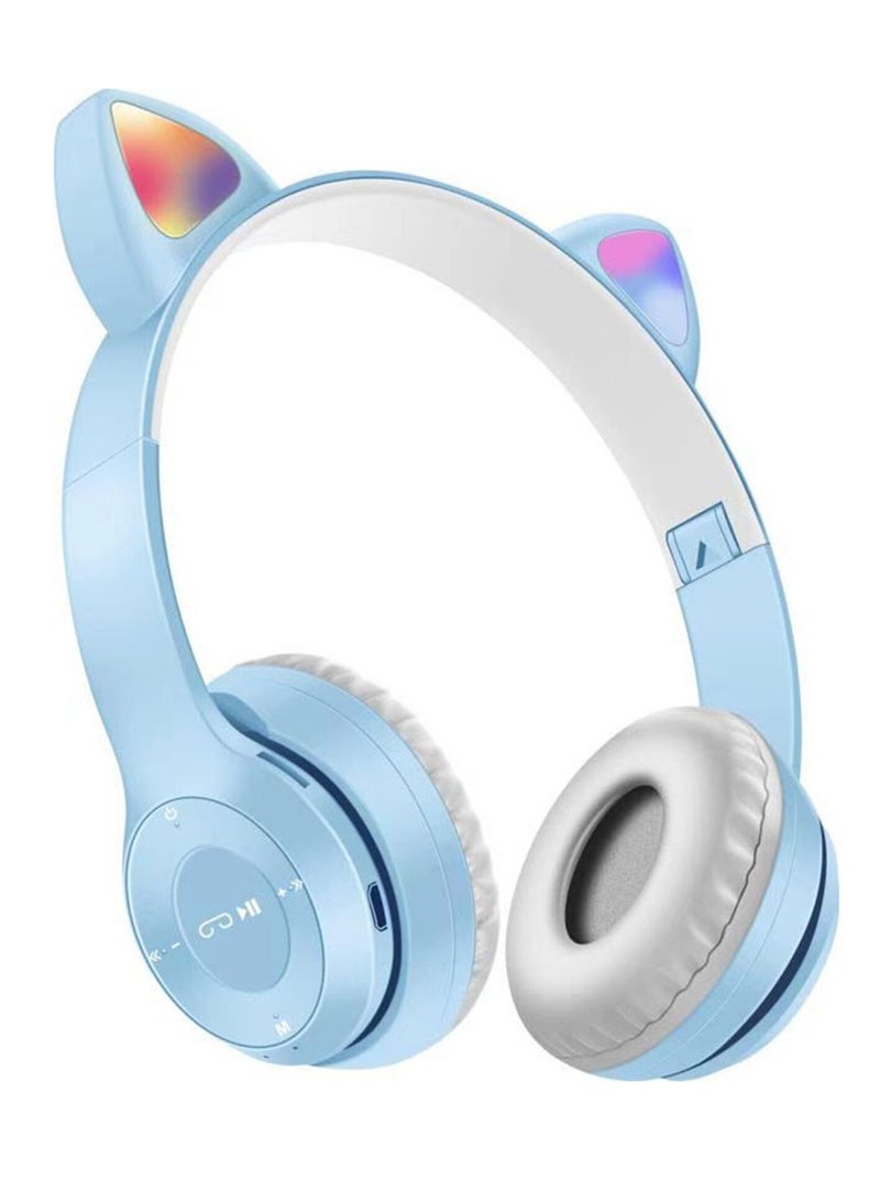 Bluetooth Cat Ear Headphones with RGB Light - Model P47M - Stereo HIFI Sound-BABY BLUE - Image 1