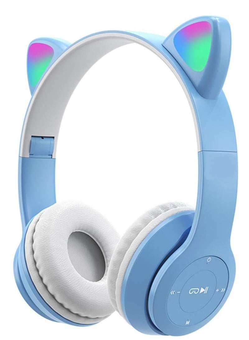 Bluetooth Cat Ear Headphones with RGB Light - Model P47M - Stereo HIFI Sound-BABY BLUE - Image 2