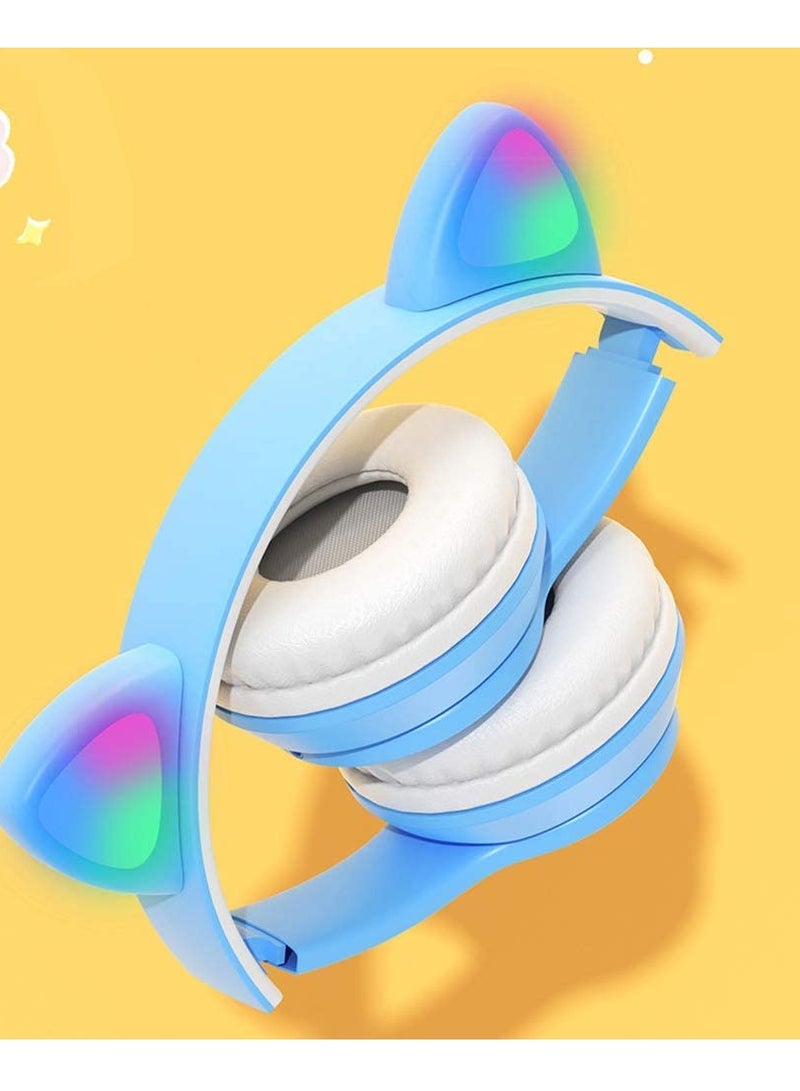 Bluetooth Cat Ear Headphones with RGB Light - Model P47M - Stereo HIFI Sound-BABY BLUE - Image 4