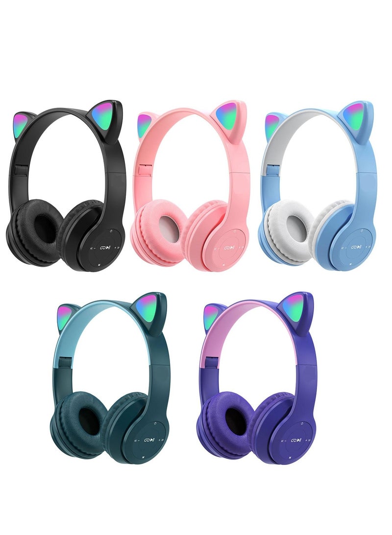 Bluetooth Cat Ear Headphones with RGB Light - Model P47M - Stereo HIFI Sound-BABY BLUE - Image 5