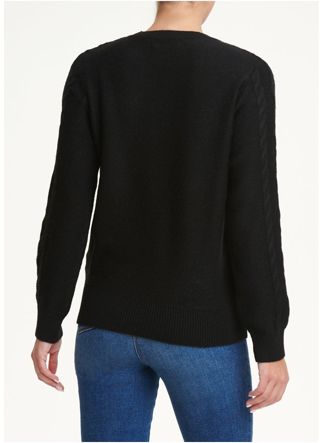 Matalan Black Cable Knit Flower Jumper  - Image 3