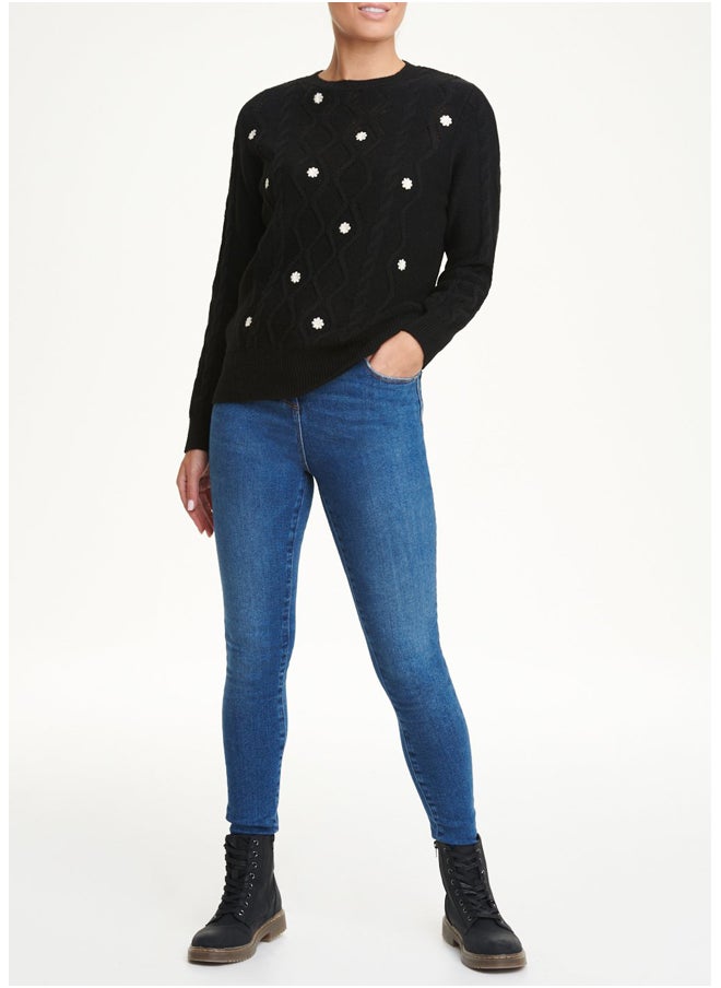 Matalan Black Cable Knit Flower Jumper  - Image 2