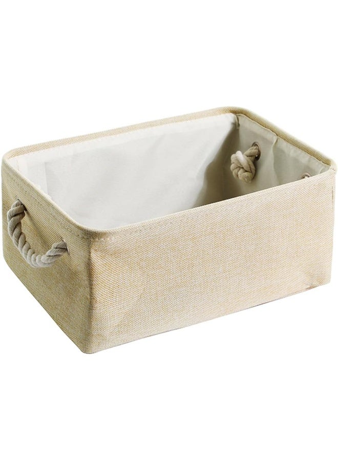 ECVV سلة تخزين مستطيلة قابلة للطي من Ecvv مع مقابض، سلة تنظيم صناديق التخزين المستخدمة لتنظيم الأرفف والخزائن والملابس والألعاب، بيج (صغير (32 * 23 * 13 سم)) - Image 1