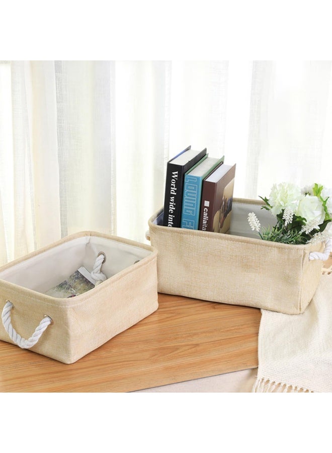 ECVV سلة تخزين مستطيلة قابلة للطي من Ecvv مع مقابض، سلة تنظيم صناديق التخزين المستخدمة لتنظيم الأرفف والخزائن والملابس والألعاب، بيج (صغير (32 * 23 * 13 سم)) - Image 4