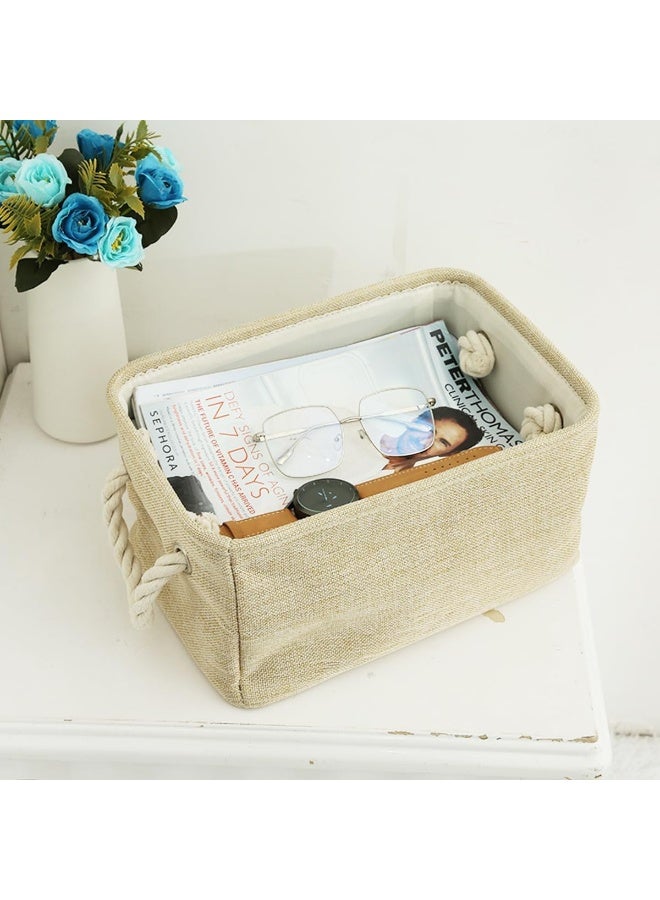 ECVV سلة تخزين مستطيلة قابلة للطي من Ecvv مع مقابض، سلة تنظيم صناديق التخزين المستخدمة لتنظيم الأرفف والخزائن والملابس والألعاب، بيج (صغير (32 * 23 * 13 سم)) - Image 2