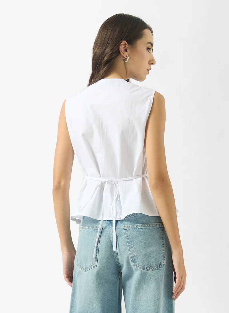 Ginger Pleat Detail Top with Bow Tie Up