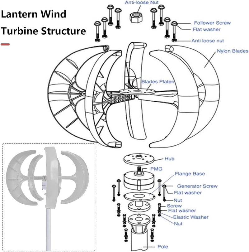 13000W Wind Turbine Generator Kit - 5 Blade Vertical 3 Phase AC Permanent Magnet, 12V-220V, Efficient Renewable Energy Solution with Controller, Eco-Friendly Power Generation - Image 5