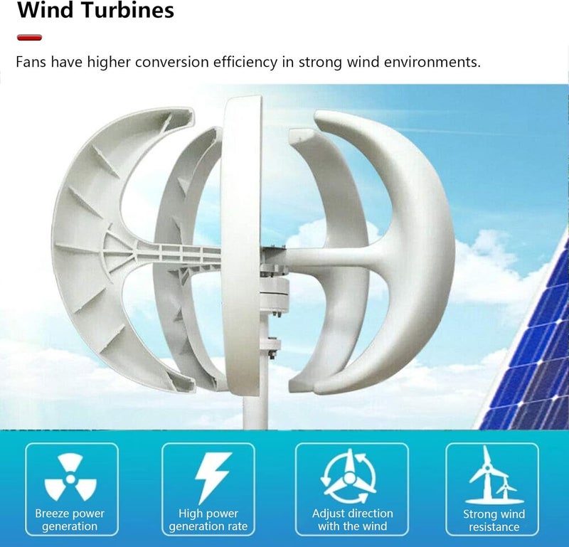 13000W Wind Turbine Generator Kit - 5 Blade Vertical 3 Phase AC Permanent Magnet, 12V-220V, Efficient Renewable Energy Solution with Controller, Eco-Friendly Power Generation - Image 2
