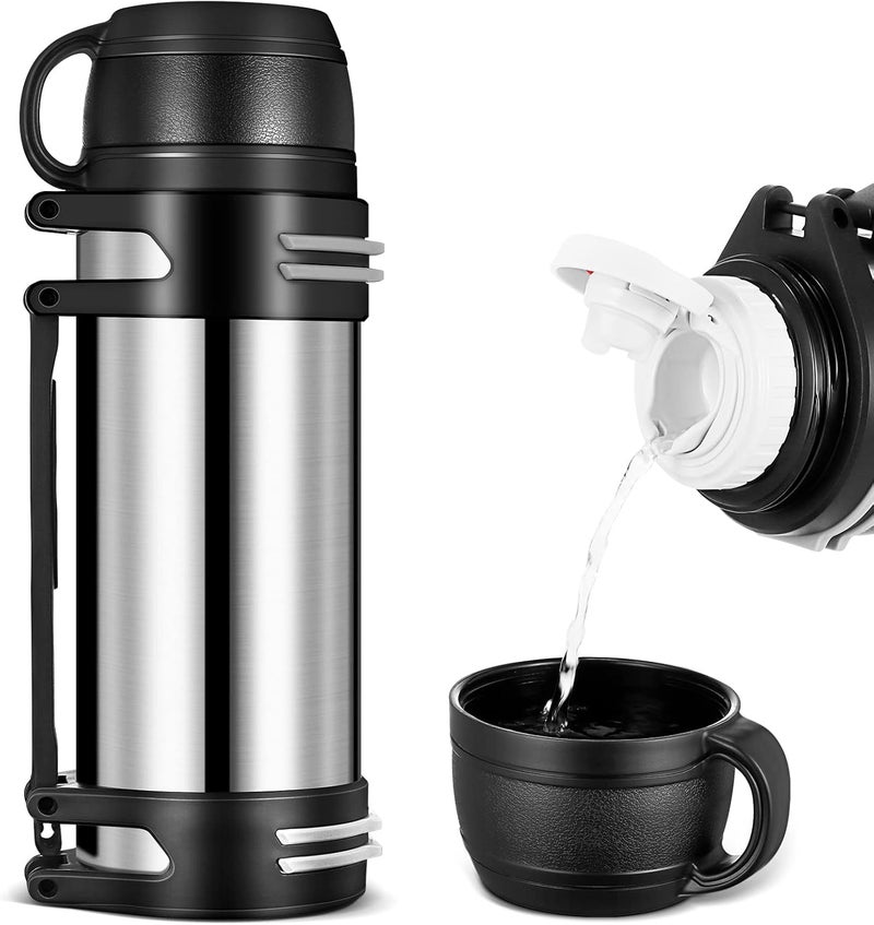 KIDENEI 2.0L Vacuum Insulated Bottle with Handle Cup, Stainless Steel Insulated Water Jug with Strap, Keeping Hot or Cold 24 Hours Coffee Thermos for Traveling Hiking Fishing - Image 1