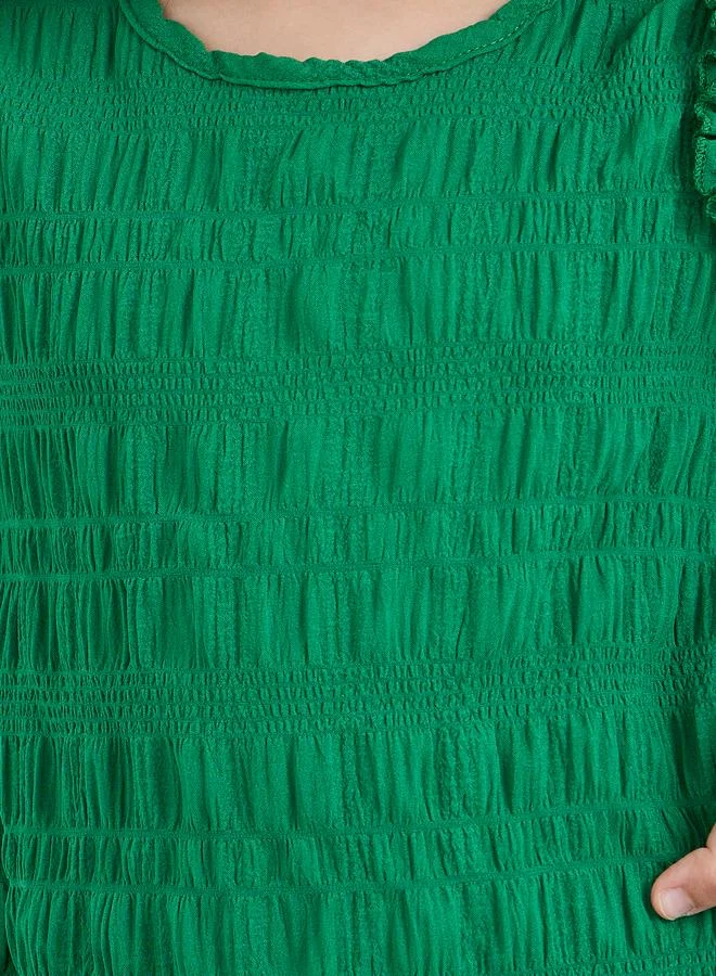Styli Styli Girls Green Textured Knit Dress