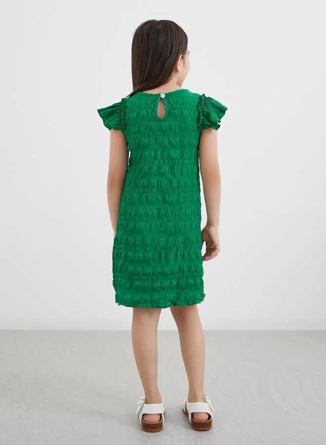 Styli Styli Girls Green Textured Knit Dress