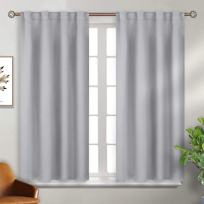 ROD POCKET AND BACK TAB BLACKOUT CURTAINS FOR BEDROOM THERMAL INSULATED ROOM DARKENING CURTAINS FOR LIVING ROOM 2 WINDOW CURTAIN PANELS 38 X 54 INCH LIGHT GREY