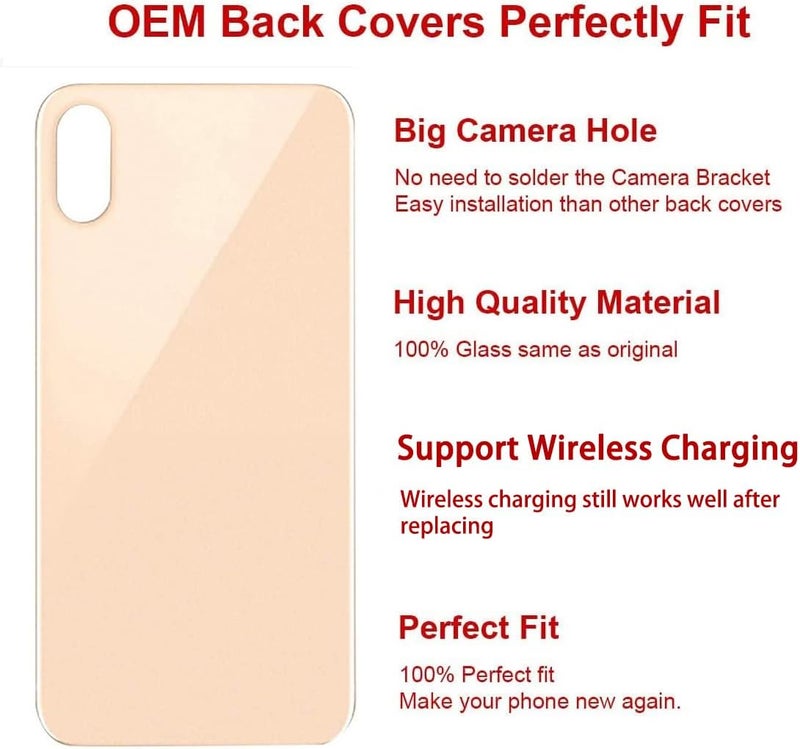 Perzework OEM Rear Back Glass Replacement for iPhone Xs 5.8 inches with Reparing Tool Kit and Pre-Installed Adhesive (Gold) - Image 2
