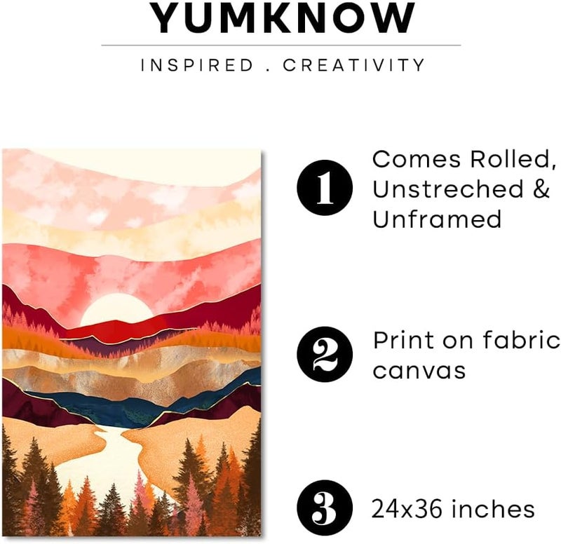YUMKNOW Modern Moon Wall Art – Large Bohemian Bathroom Decor for Office Wall Decor for Kitchen, Unframed 24x36 inch, Large Nature Poster, Mountain Posters for Guys, Sun, Fall Art - Image 2