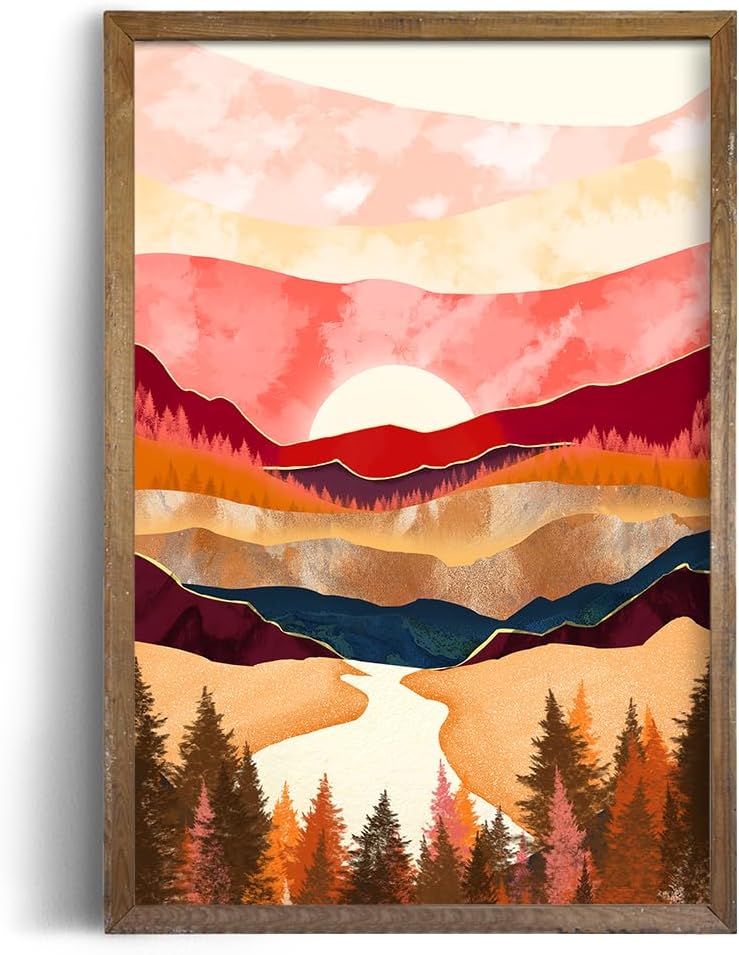 YUMKNOW Modern Moon Wall Art – Large Bohemian Bathroom Decor for Office Wall Decor for Kitchen, Unframed 24x36 inch, Large Nature Poster, Mountain Posters for Guys, Sun, Fall Art - Image 1