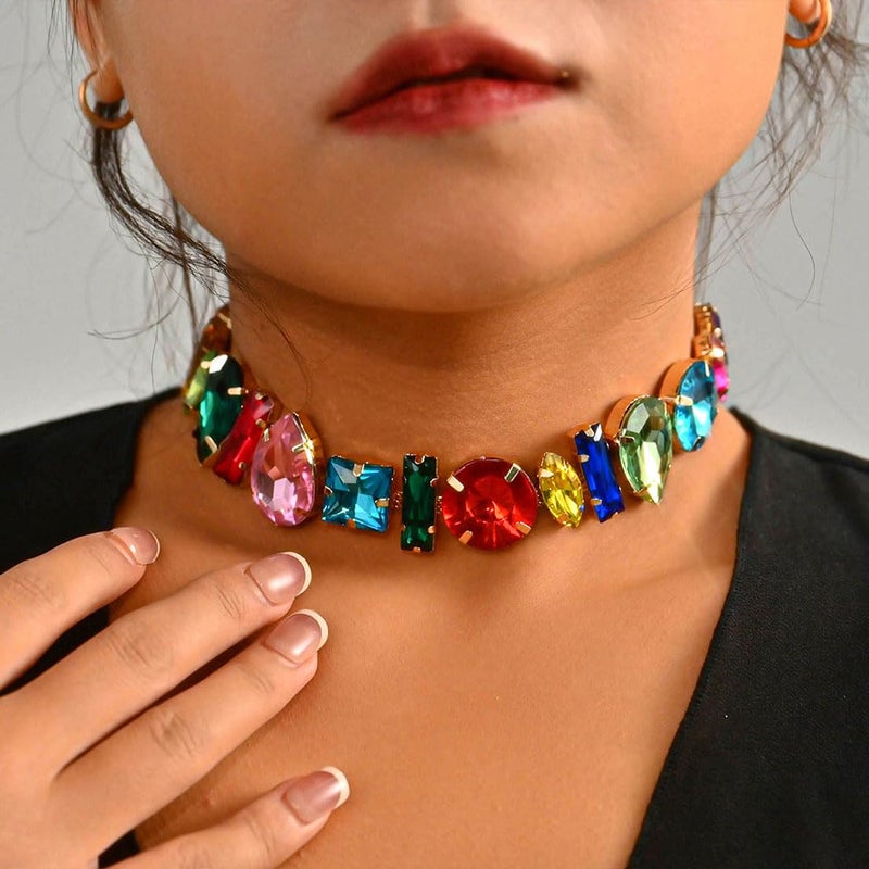 ACEDRE Colorful Crystal Choker Necklace Gold Sparkly Diamond Chokers Rhinestone Rave Prom Neck Chain for Women - Image 4
