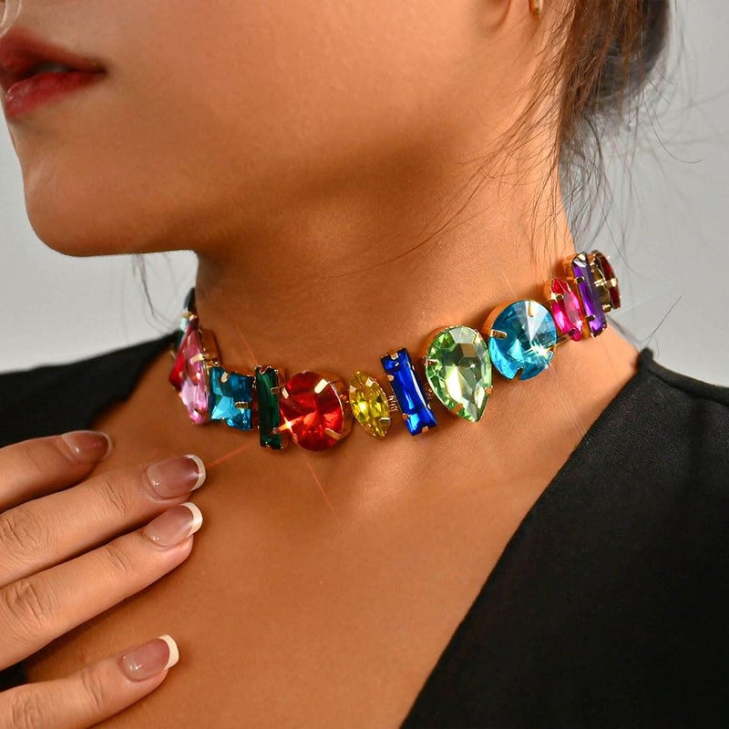 ACEDRE Colorful Crystal Choker Necklace Gold Sparkly Diamond Chokers Rhinestone Rave Prom Neck Chain for Women - Image 2